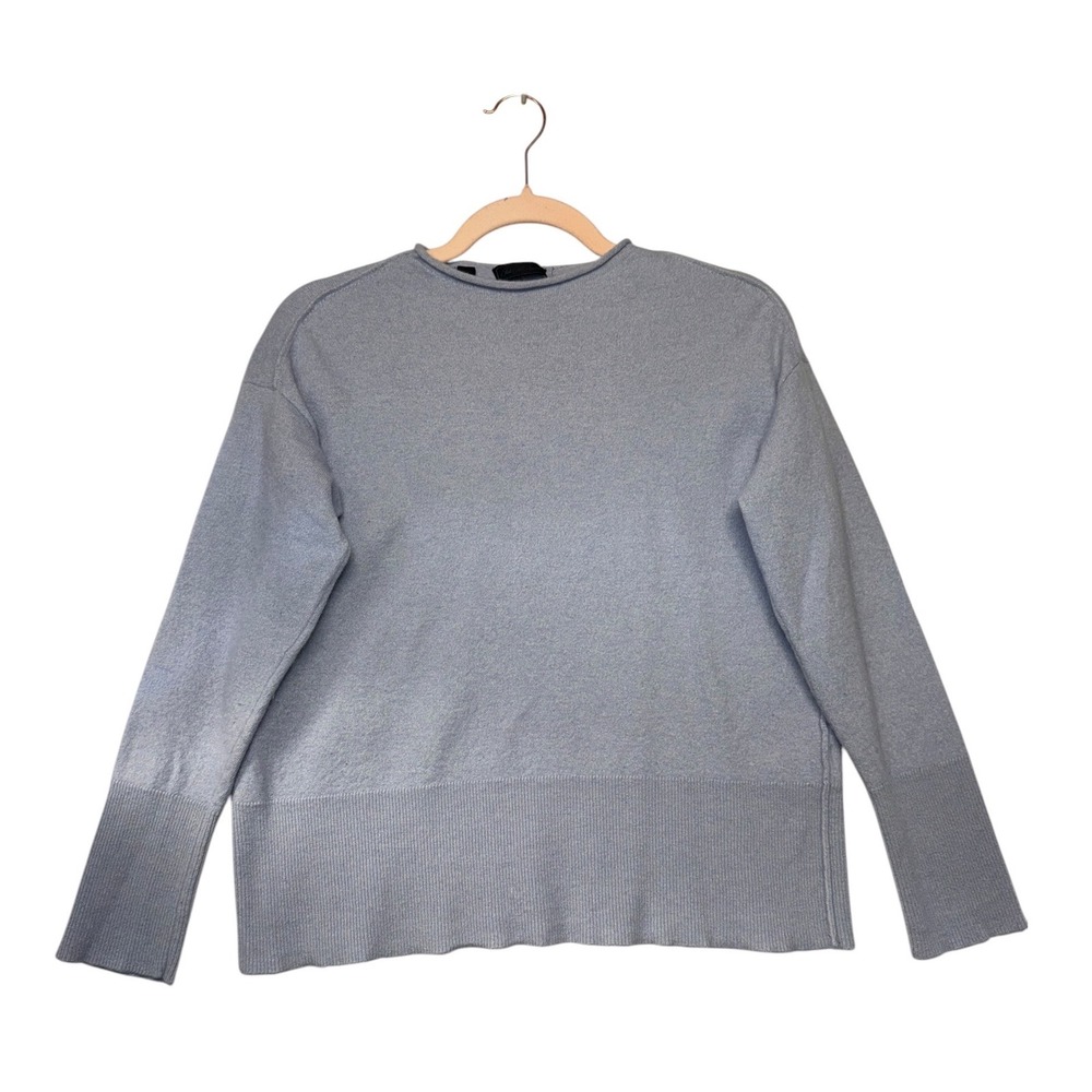 Saks Fifth Avenue Womens Blue Wool Silk Cashmere Split Back Sweater Large Italy